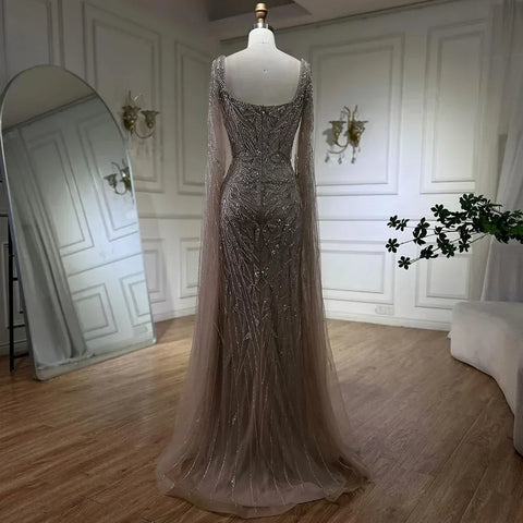 Nude Pink Luxury Evening Dresses with Cape Sleeves LA72261