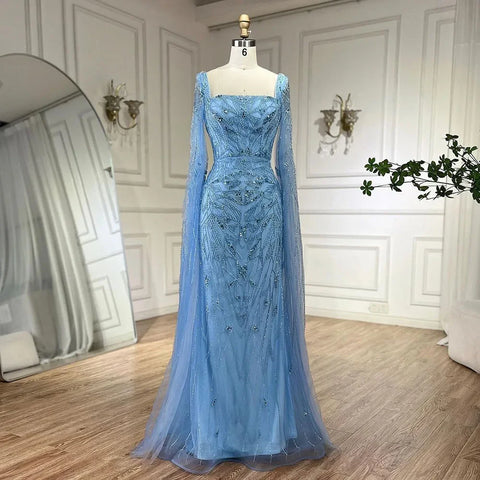 Nude Pink Luxury Evening Dresses with Cape Sleeves LA72261