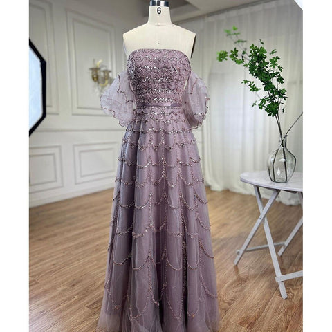 Vestidos de noche largos, elegantes, de sirena, sexis, sin tirantes, con cuentas, color rosa árabe, para mujer, para bodas y fiestas 2025 LA72130 
