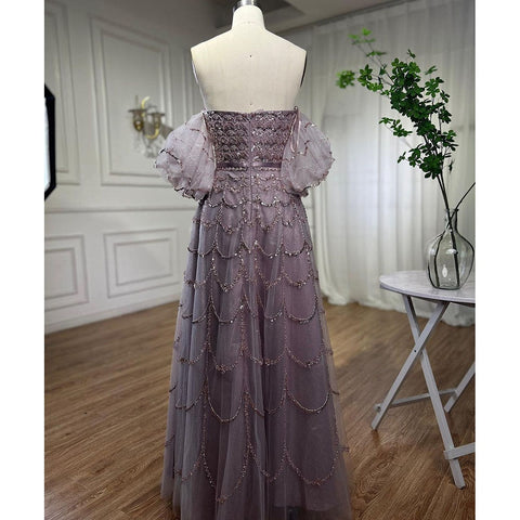 Vestidos de noche largos, elegantes, de sirena, sexis, sin tirantes, con cuentas, color rosa árabe, para mujer, para bodas y fiestas 2025 LA72130 