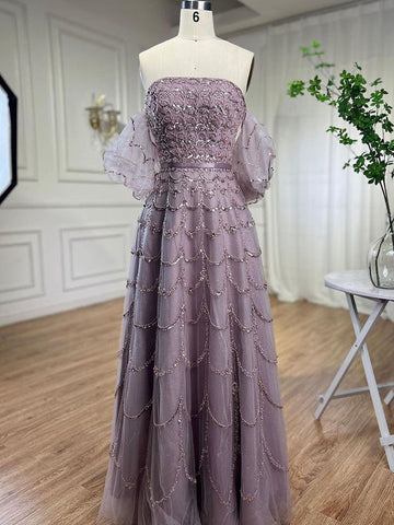 Vestidos de noche largos, elegantes, de sirena, sexis, sin tirantes, con cuentas, color rosa árabe, para mujer, para bodas y fiestas 2025 LA72130 