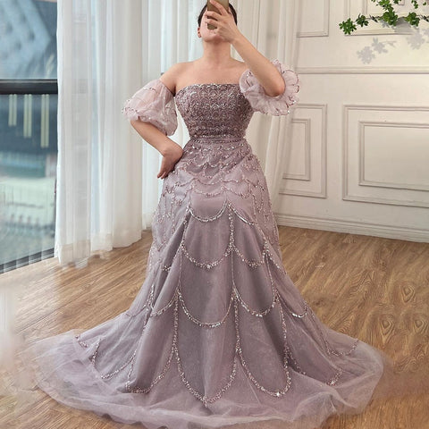 Vestidos de noche largos, elegantes, de sirena, sexis, sin tirantes, con cuentas, color rosa árabe, para mujer, para bodas y fiestas 2025 LA72130 