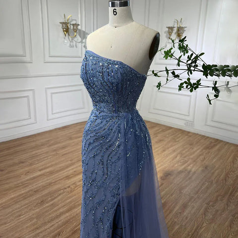 Vestidos de noche elegantes, de lujo, color rosa sirena, con cuentas, sin tirantes, estilo árabe, para mujer, colección 2025, modelo LA71795 