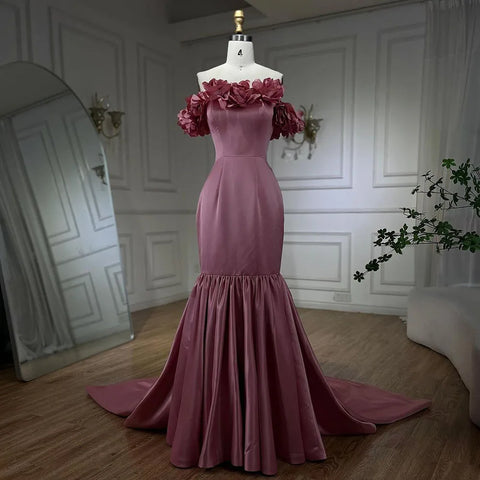 Vestidos de noche de lujo estilo sirena rosa árabe, de satén, sin tirantes, con cuentas, estilo Dubái, colección 2025 para mujer, ideales para bodas y fiestas (LA72250) 