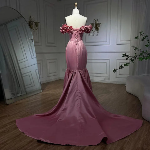 Vestidos de noche de lujo estilo sirena rosa árabe, de satén, sin tirantes, con cuentas, estilo Dubái, colección 2025 para mujer, ideales para bodas y fiestas (LA72250) 