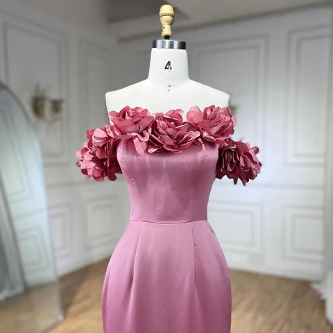 Vestidos de noche de lujo estilo sirena rosa árabe, de satén, sin tirantes, con cuentas, estilo Dubái, colección 2025 para mujer, ideales para bodas y fiestas (LA72250) 