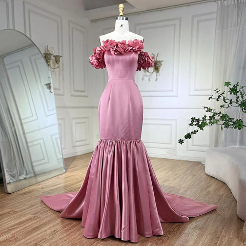 Vestidos de noche de lujo estilo sirena rosa árabe, de satén, sin tirantes, con cuentas, estilo Dubái, colección 2025 para mujer, ideales para bodas y fiestas (LA72250) 