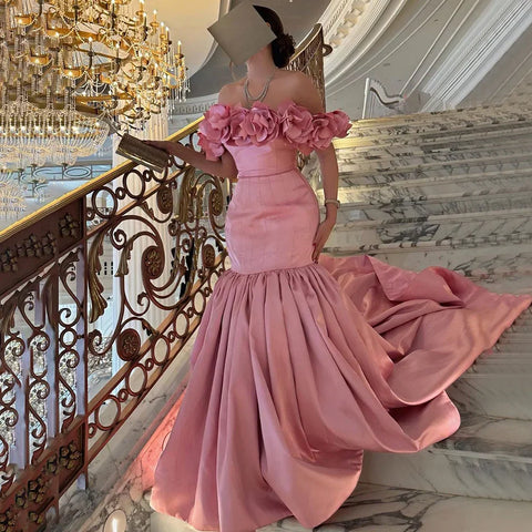 Vestidos de noche de lujo estilo sirena rosa árabe, de satén, sin tirantes, con cuentas, estilo Dubái, colección 2025 para mujer, ideales para bodas y fiestas (LA72250) 
