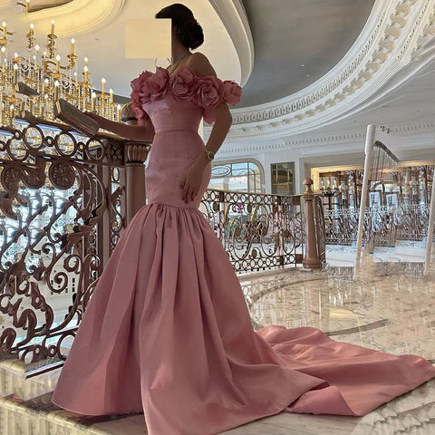 Vestidos de noche de lujo estilo sirena rosa árabe, de satén, sin tirantes, con cuentas, estilo Dubái, colección 2025 para mujer, ideales para bodas y fiestas (LA72250) 
