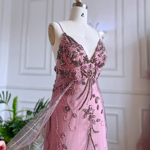 Vestidos de noche largos, sexis, estilo sirena rosa árabe, con tirantes finos y cuentas, para mujer, ideales para bodas y fiestas (2025) LA71963 