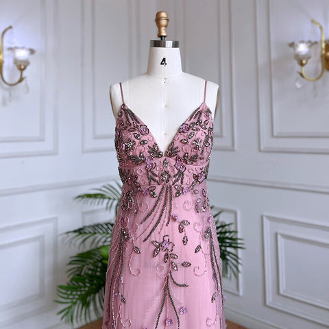 Vestidos de noche largos, sexis, estilo sirena rosa árabe, con tirantes finos y cuentas, para mujer, ideales para bodas y fiestas (2025) LA71963 