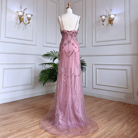 Vestidos de noche largos, sexis, estilo sirena rosa árabe, con tirantes finos y cuentas, para mujer, ideales para bodas y fiestas (2025) LA71963 
