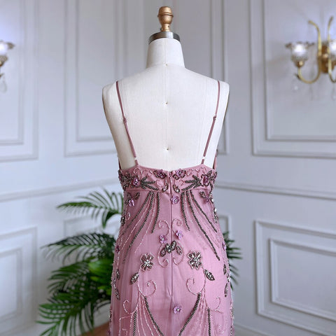 Vestidos de noche largos, sexis, estilo sirena rosa árabe, con tirantes finos y cuentas, para mujer, ideales para bodas y fiestas (2025) LA71963 