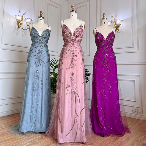 Vestidos de noche largos, sexis, estilo sirena rosa árabe, con tirantes finos y cuentas, para mujer, ideales para bodas y fiestas (2025) LA71963 