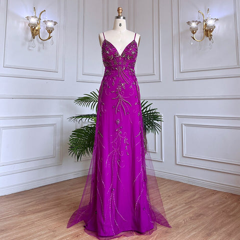 Vestidos de noche largos, sexis, estilo sirena rosa árabe, con tirantes finos y cuentas, para mujer, ideales para bodas y fiestas (2025) LA71963 