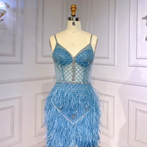 Vestido de fiesta formal sexy de sirena rosa árabe con plumas y cuentas para mujer, ideal para bodas y eventos especiales 2025 LA71827 