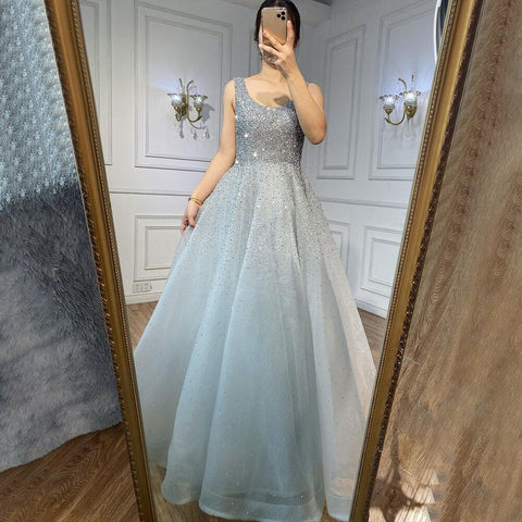 Arabic Red A Line Luxury Crystal Beaded Sexy Dubai Evening Dresses Gowns 2025 For Women  Wedding Party LA70232A