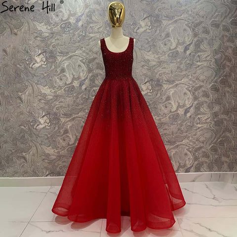 Arabic Red A Line Luxury Crystal Beaded Sexy Dubai Evening Dresses Gowns 2025 For Women  Wedding Party LA70232A