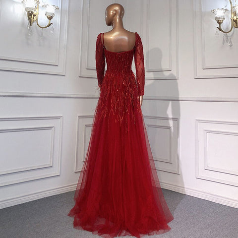 Arabic Luxury Beaded Handmade Feathers Evening Dress 2025 LA71468