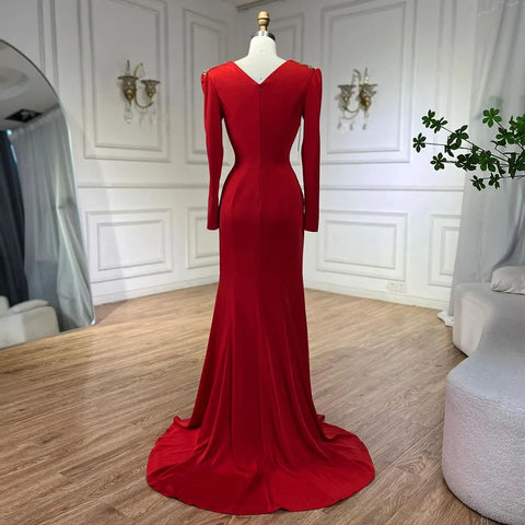 Arabic Red Mermaid Dresses for Women, Elegant Tassel, Beaded, Luxury, Dubai Evening Gowns, Wedding Party, LA72558,