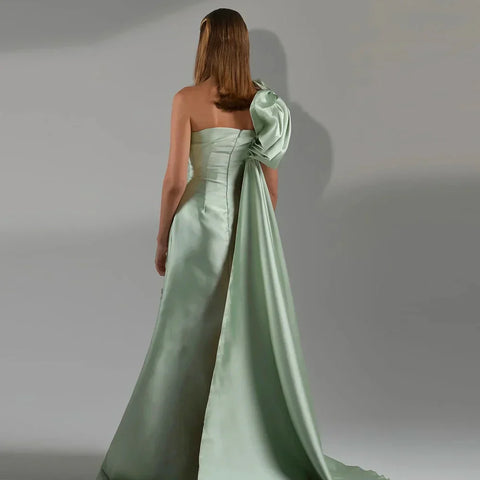 Arabic Sage Green One Shoulder with Cape Luxury Crystal Dubai Evening Dress Gowns for Women's Wedding Party LA72412
