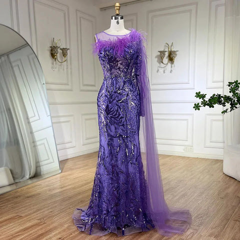 Vestido de noche largo de sirena, plateado, gris árabe, con un solo hombro y capa con cuentas, estilo capa, para mujer, ideal para bodas y fiestas (2025) LA72446 