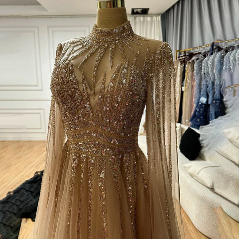 Vestidos de noche estilo Dubai, corte A, color turquesa árabe, con cuentas y mangas tipo capa, para mujer, ideales para bodas y fiestas (2025) LA72199 