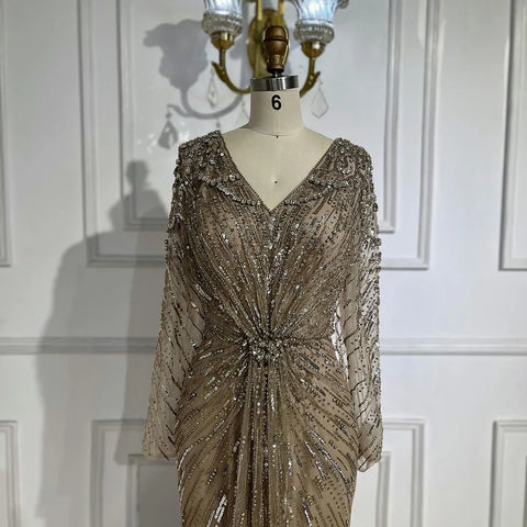 Arabic Turquoise Elegant Mermaid Beaded Open Split Evening Dresses Gowns 2025 For Women Wedding Party LA72007