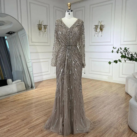 Arabic Turquoise Elegant Mermaid Beaded Open Split Evening Dresses Gowns 2025 For Women Wedding Party LA72007