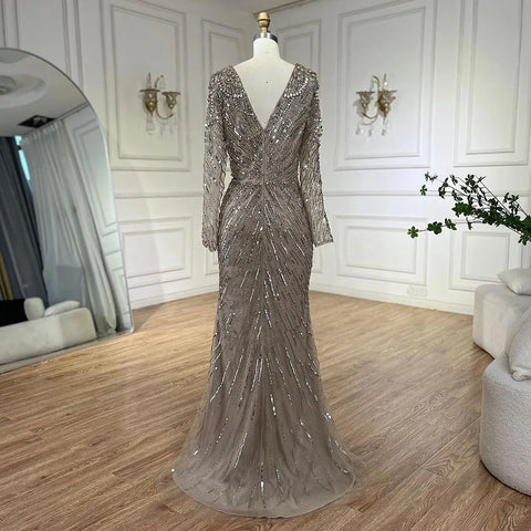 Arabic Turquoise Elegant Mermaid Beaded Open Split Evening Dresses Gowns 2025 For Women Wedding Party LA72007