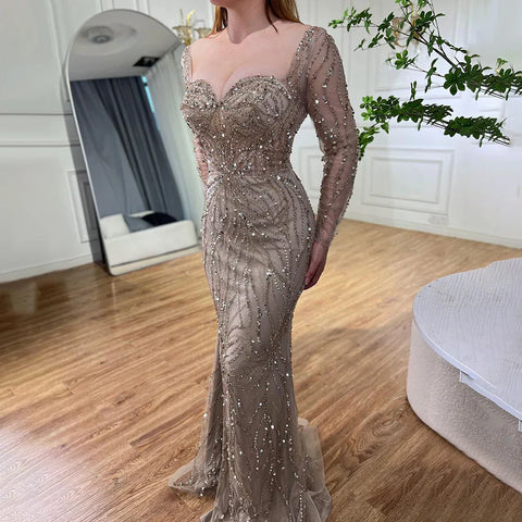 Robe de soirée sirène élégante turquoise, fendue sur le côté, avec perles, pour femme, tenue de mariage, modèle 2025, LA72093 