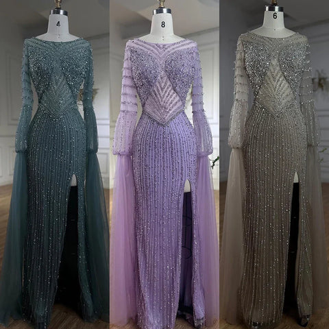 Arabic Turquoise Mermaid Beaded Elegant Cape Sleeves Luxury Evening Dress Gown For Women Wedding Party 2025 LA72246