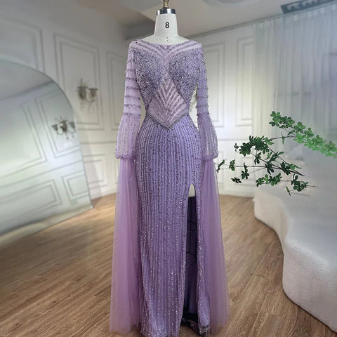 Arabic Turquoise Mermaid Beaded Elegant Cape Sleeves Luxury Evening Dress Gown For Women Wedding Party 2025 LA72246