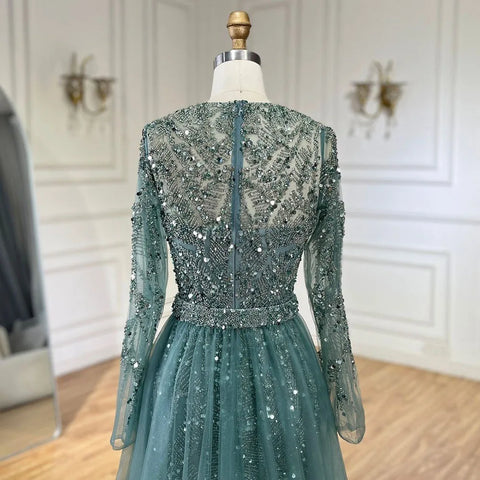 Luxury Dubai Turquoise Mermaid Evening Dress with Tulle LA72601