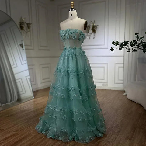 Arabic Turquoise Strapless Appliques Elegant A Line Long Evening Dresses Gowns for Women Wedding Party 2025 LA72445