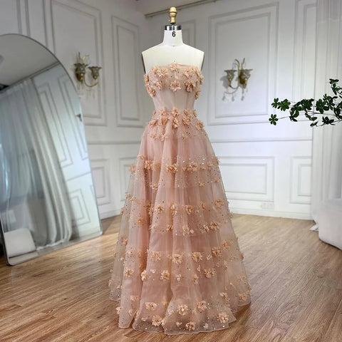 Arabic Turquoise Strapless Appliques Elegant A Line Long Evening Dresses Gowns for Women Wedding Party 2025 LA72445