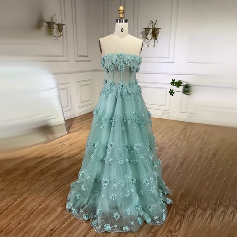 Arabic Turquoise Strapless Appliques Elegant A Line Long Evening Dresses Gowns for Women Wedding Party 2025 LA72445