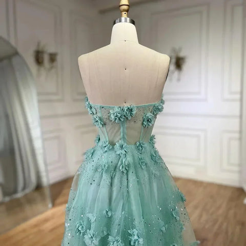 Arabic Turquoise Strapless Appliques Elegant A Line Long Evening Dresses Gowns for Women Wedding Party 2025 LA72445