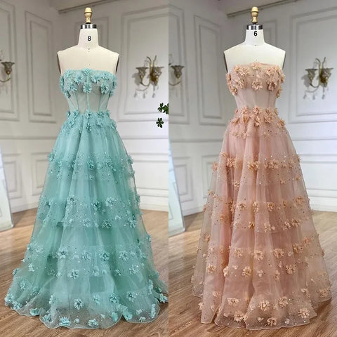 Arabic Turquoise Strapless Appliques Elegant A Line Long Evening Dresses Gowns for Women Wedding Party 2025 LA72445