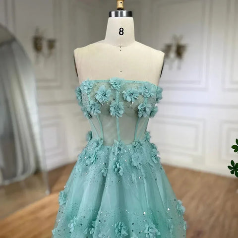 Arabic Turquoise Strapless Appliques Elegant A Line Long Evening Dresses Gowns for Women Wedding Party 2025 LA72445