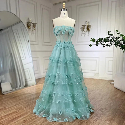 Arabic Turquoise Strapless Appliques Elegant A Line Long Evening Dresses Gowns for Women Wedding Party 2025 LA72445