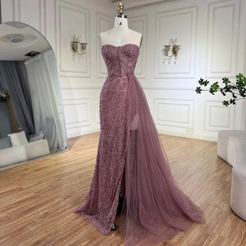 Arabic Turquoise Strapless High-Split Mermaid Beaded Luxury Evening Gown for Women Wedding Party 2025 LA72610