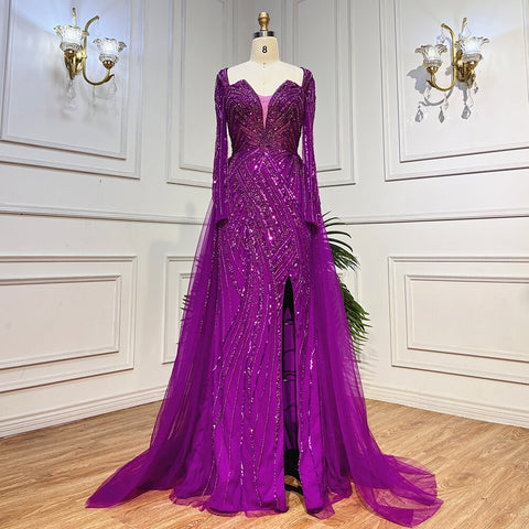 On Sale no return no refund Arabic Turquoise V Neck Mermaid Beaded Sexy Open Split Evening Dresses Gowns 2025 For Women Wedding Party LA72006
