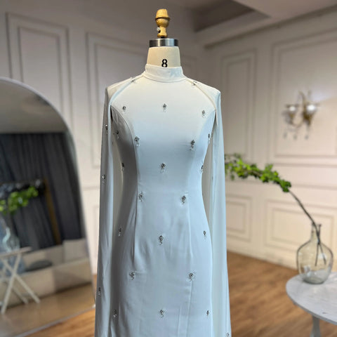 Arabic White Hijabs Mermaid Elegant Long Cloak Beaded Satin Dubai Evening Dresses Gowns For Women Party LA72487