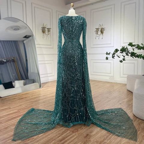 Luxury White Feather Evening Dress with Cape Sleeves LA72160