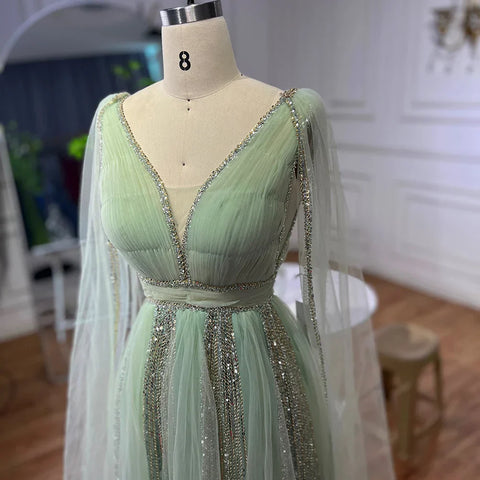 Arabic Yellow Cape Sleeves Luxury Dubai Evening Dresses A Line Beaded Wedding Party Gowns For Women 2025 LA72279