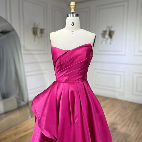 Robe de soirée élégante en satin fuchsia style A-Line, sans bretelles, pour femme, tenue de mariage, 2025, LA72313 