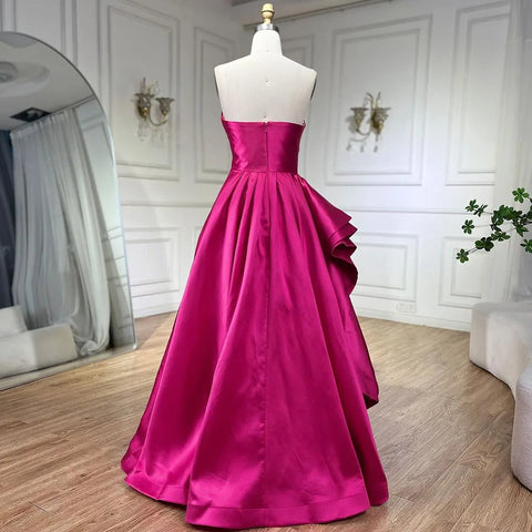 Robe de soirée élégante en satin fuchsia style A-Line, sans bretelles, pour femme, tenue de mariage, 2025, LA72313 
