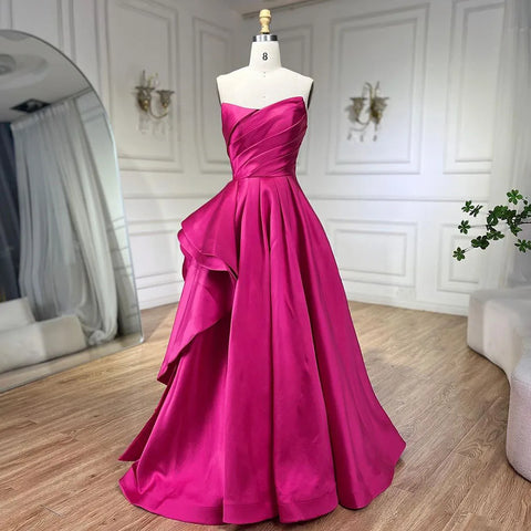 Robe de soirée élégante en satin fuchsia style A-Line, sans bretelles, pour femme, tenue de mariage, 2025, LA72313 