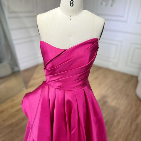 Robe de soirée élégante en satin fuchsia style A-Line, sans bretelles, pour femme, tenue de mariage, 2025, LA72313 
